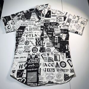 Black and White Graphic Casual Button Down Shirt